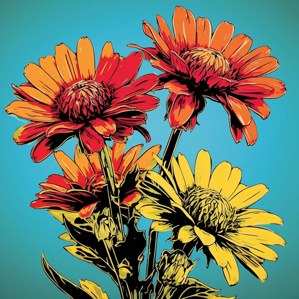 Andy Warhol Stil Pop Art Blumen Gaillardia 1 Quadratisch