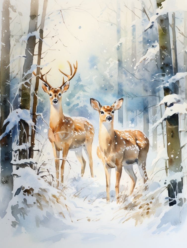 Winter Watercolour Deer 7