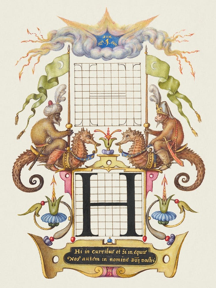 Guide For Constructing The Letter H From Mira Calligraphiae Monumenta, Joris Hoefnagel