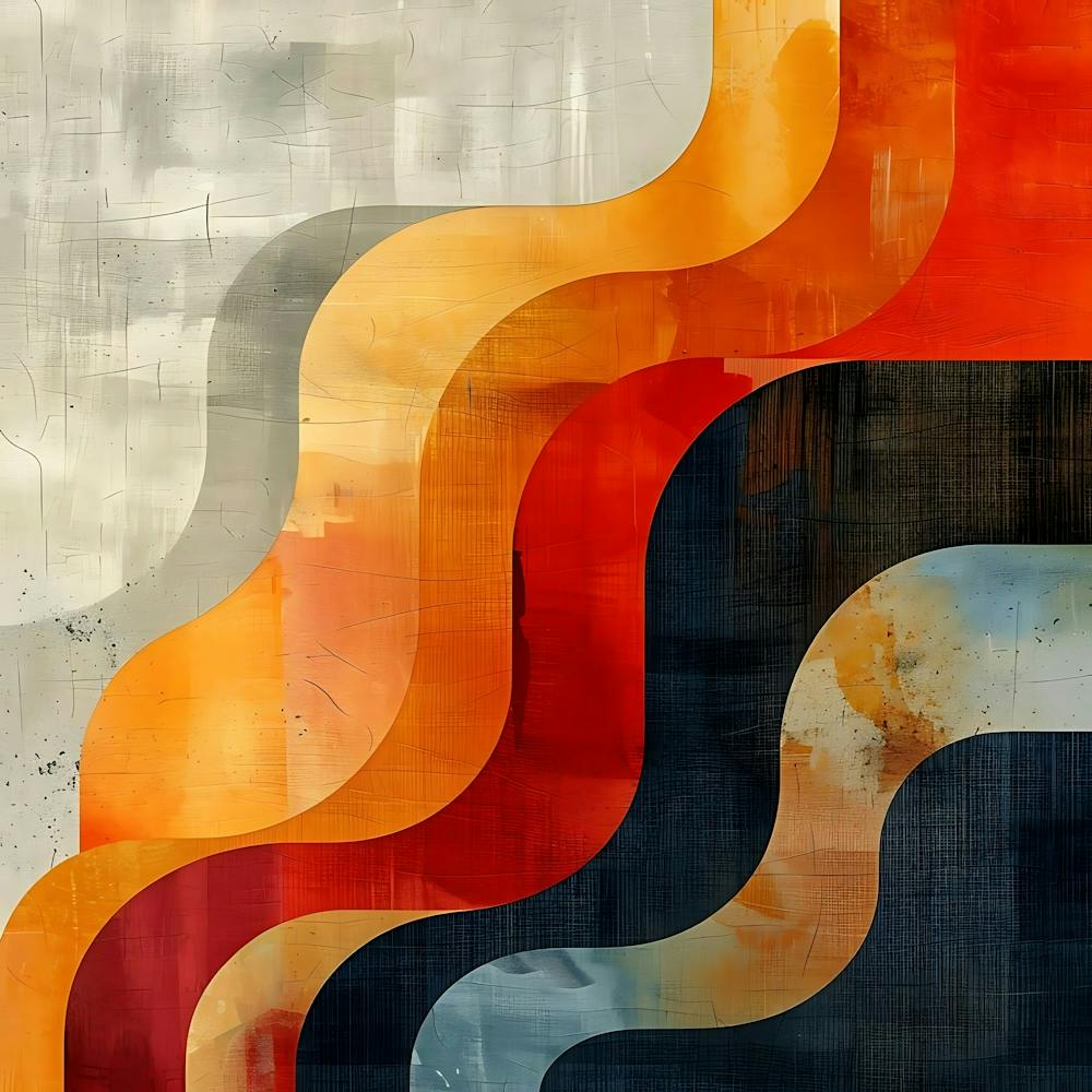 Abstract Art With Layered Wavy Shapes In Warm And Cool Tones Textured Background