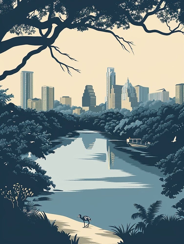 Duotone Illustration Zilker Metropolitan Park Austin Texas 1