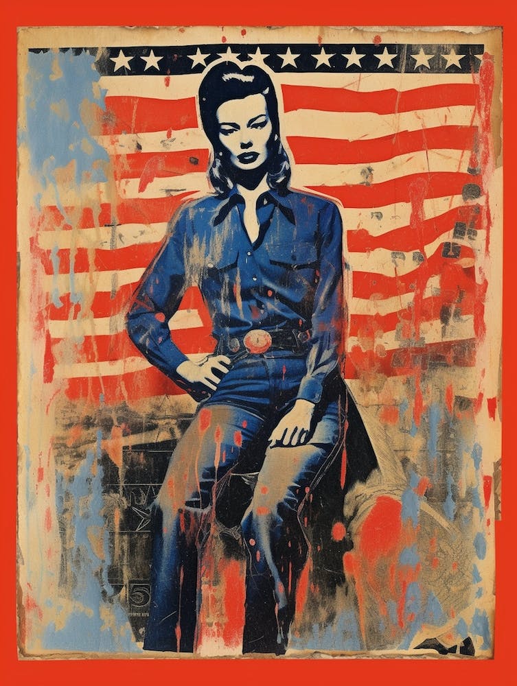 Expressionism Cowgirl Red And Blue 6