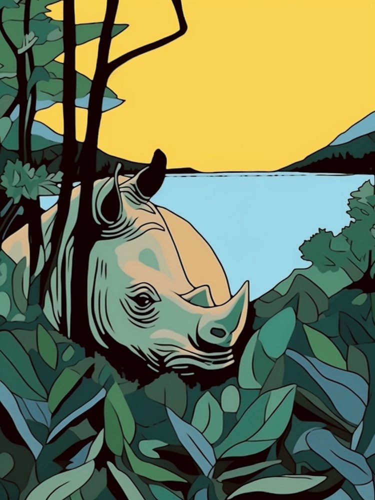 Rhino Scratching Against A Tree Geometric Illustration