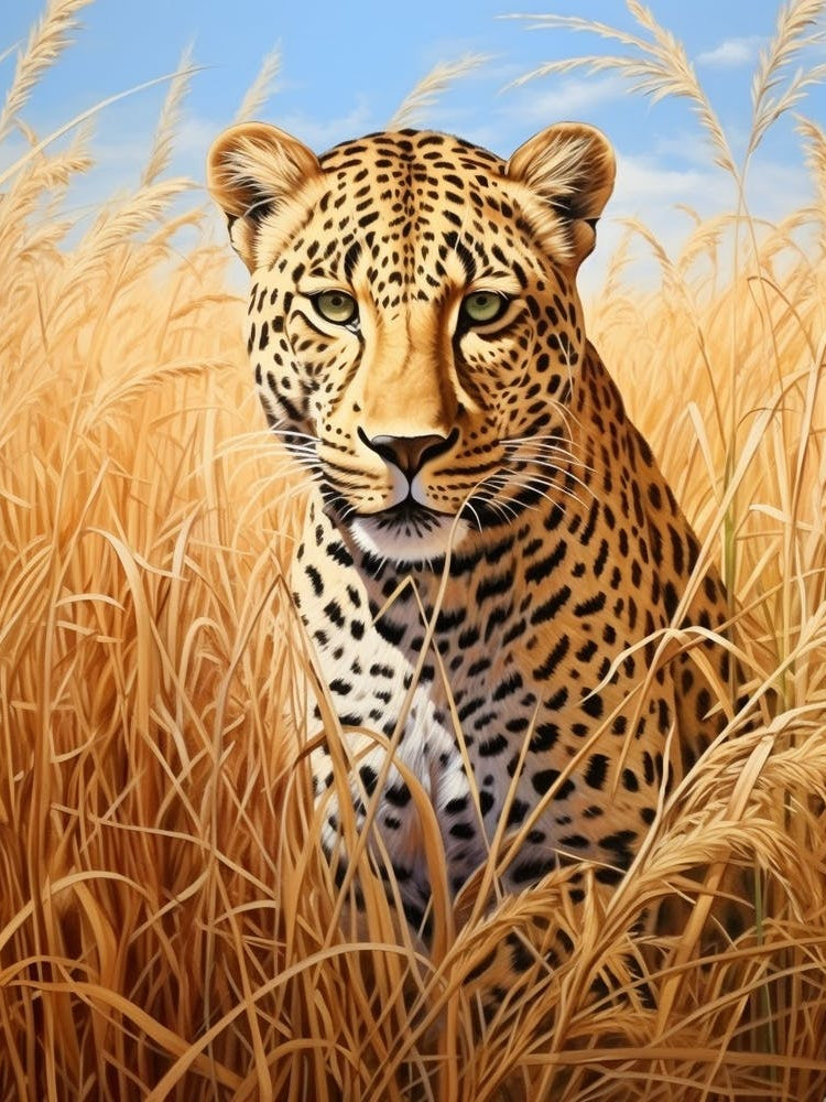 African Leopard In The Savannah Grasslands Painting 2