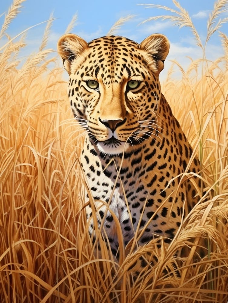African Leopard In The Savannah Grasslands Painting 2