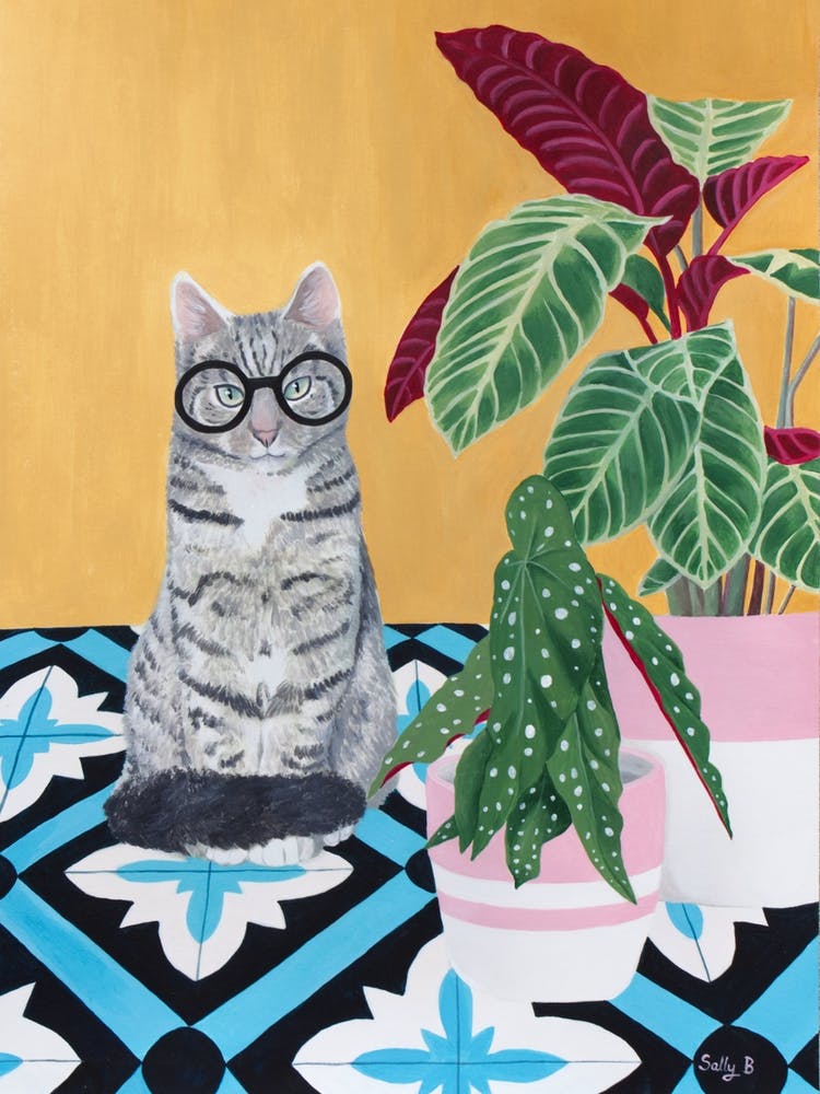 Clever Cat With House Plant