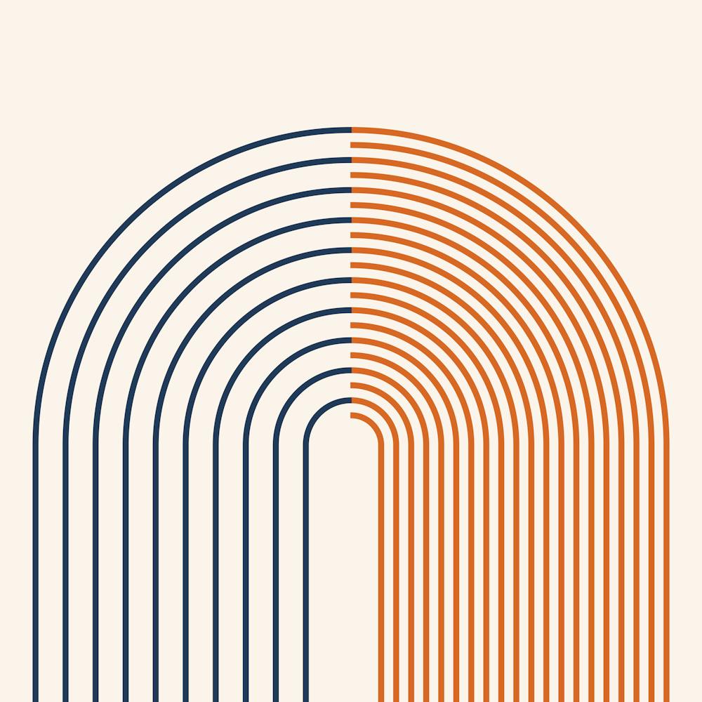 Abstract Geometric Lines 15 In Navy Blue Burnt Orange (Rainbow Abstraction) Copy 2 02