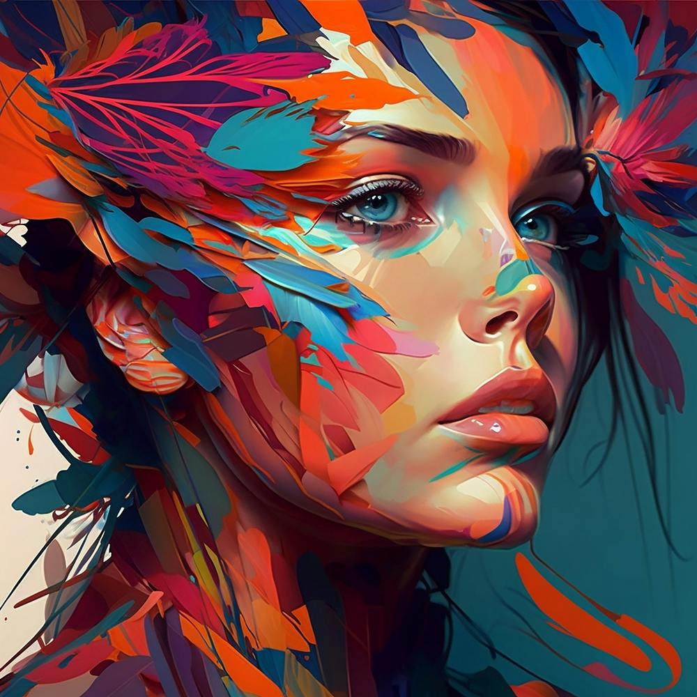Portrait abstrait Plumes et Fleurs