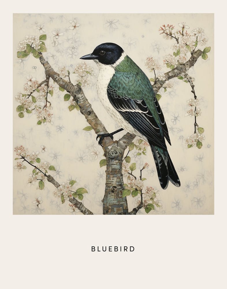 Ohara Koson Inspired Bird Painting Bluebird 2 Poster