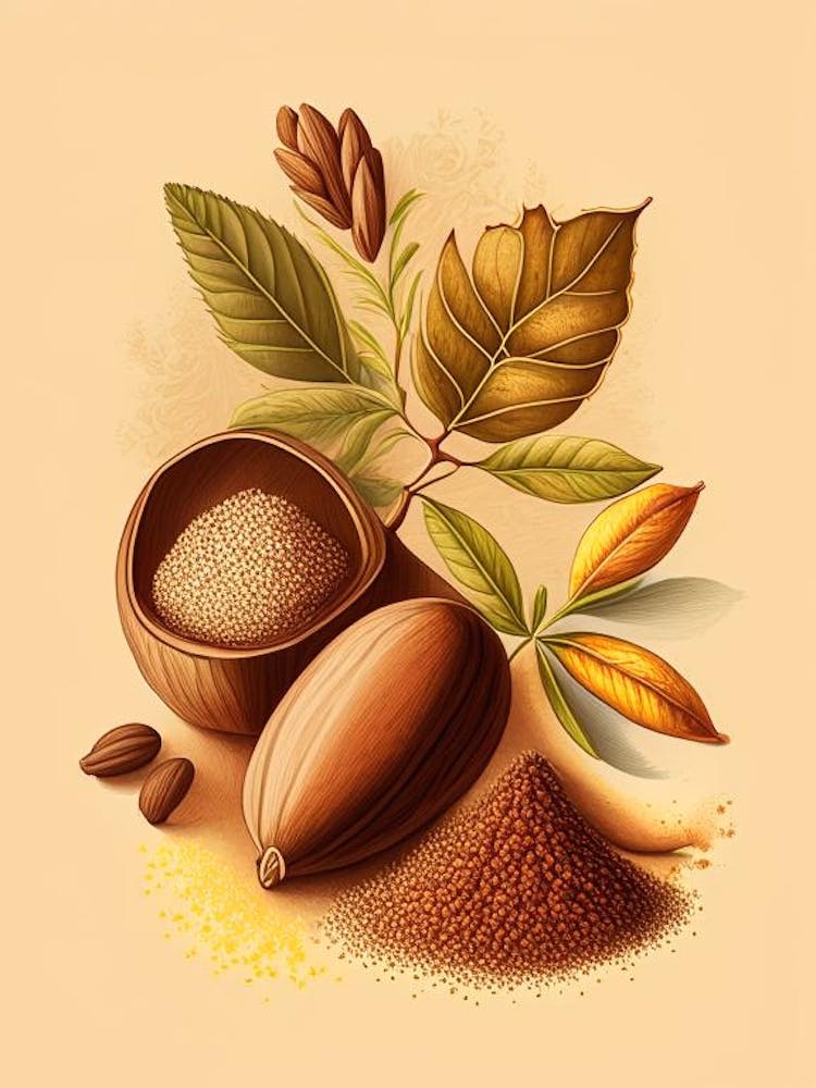Nutmeg Spices And Herbs Retro Drawing 3
