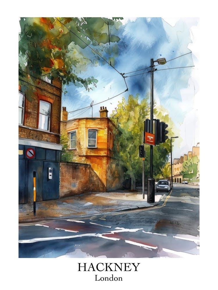 Hackney London Borough   Street Watercolour 4 Poster