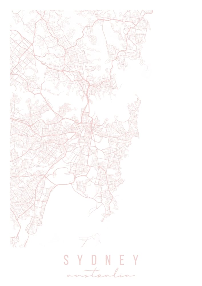 Sydney Australia Light Pink Minimal Street Map