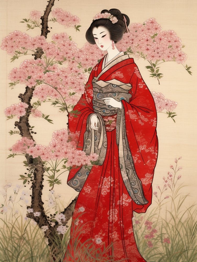 Nadeshiko Dianthus Vintage Japanese Botanical And Geisha