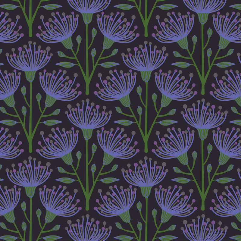 AUSTRALIAN EUCALYPTUS Floral Botanical in Very Peri Purple Green Charcoal Brown