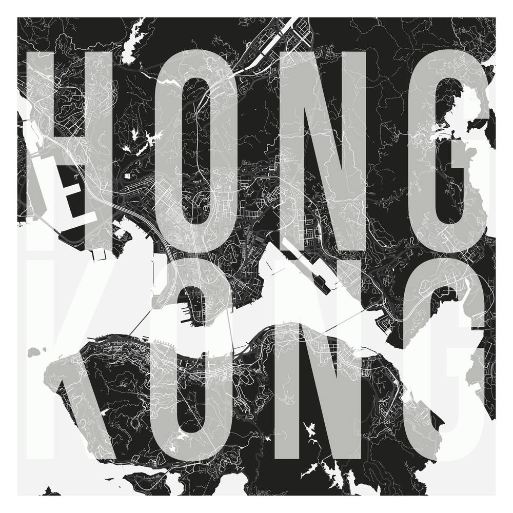 Hong Kong Mono Street Map Text Overlay Square