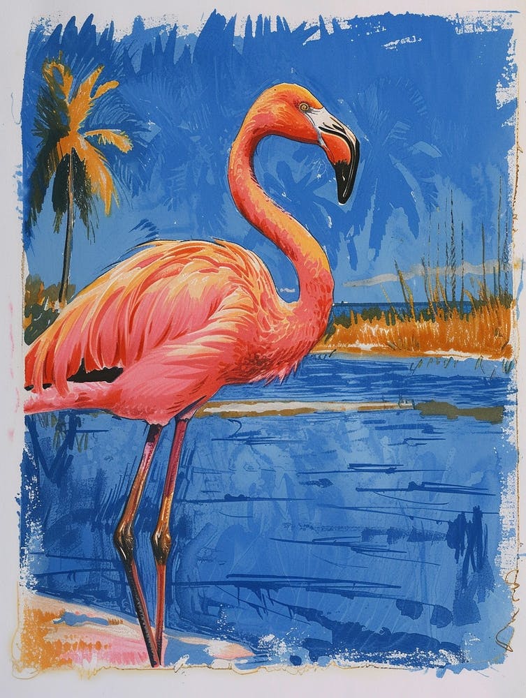 Greater Flamingo Salt Pans And Lagoons Tropical Illustration 5