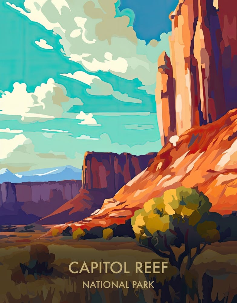 Capitol Reef National Park Travel Poster Illustration Style 2