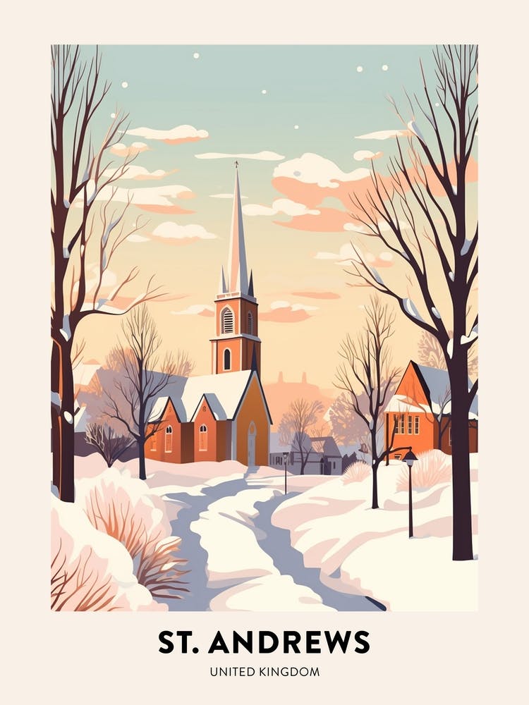 Vintage Winter Travel Poster St Andrews United Kingdom 1