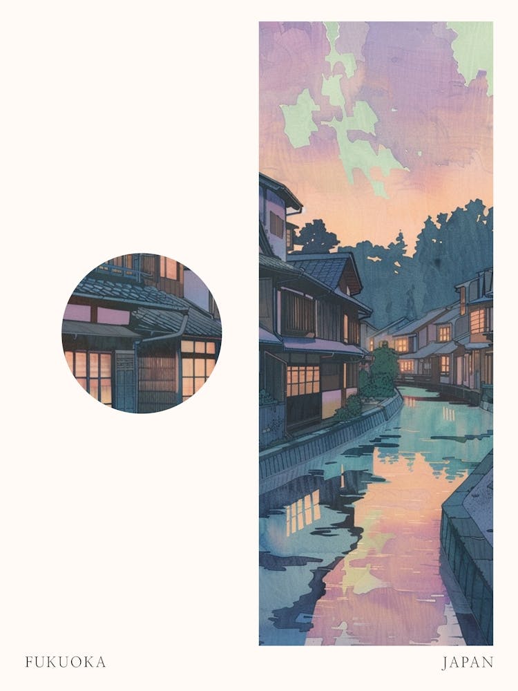 Fukuoka Japan Cut Out Travel Poster
