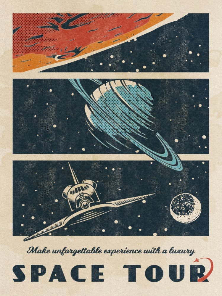 Space Tour — Vintage space poster, retro space art, propaganda poster, retrofuturism, retro sci-fi