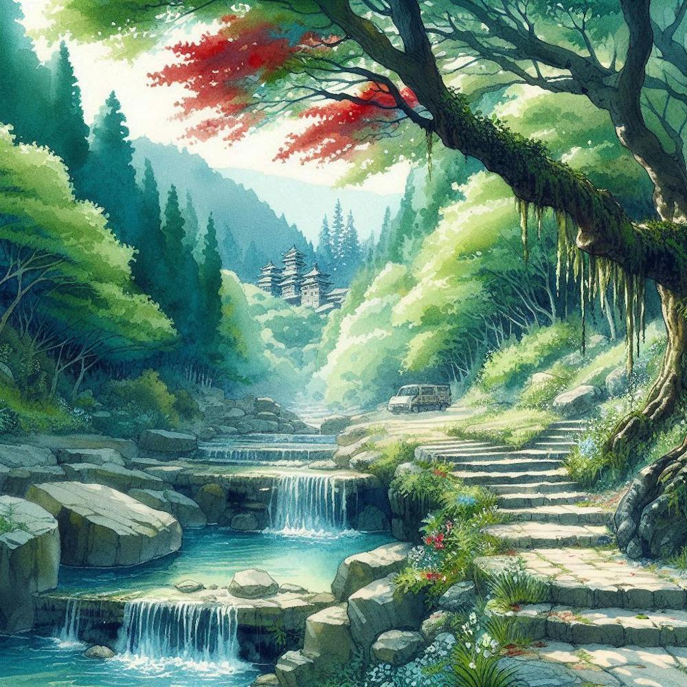Watercolor nature in Ghibli style