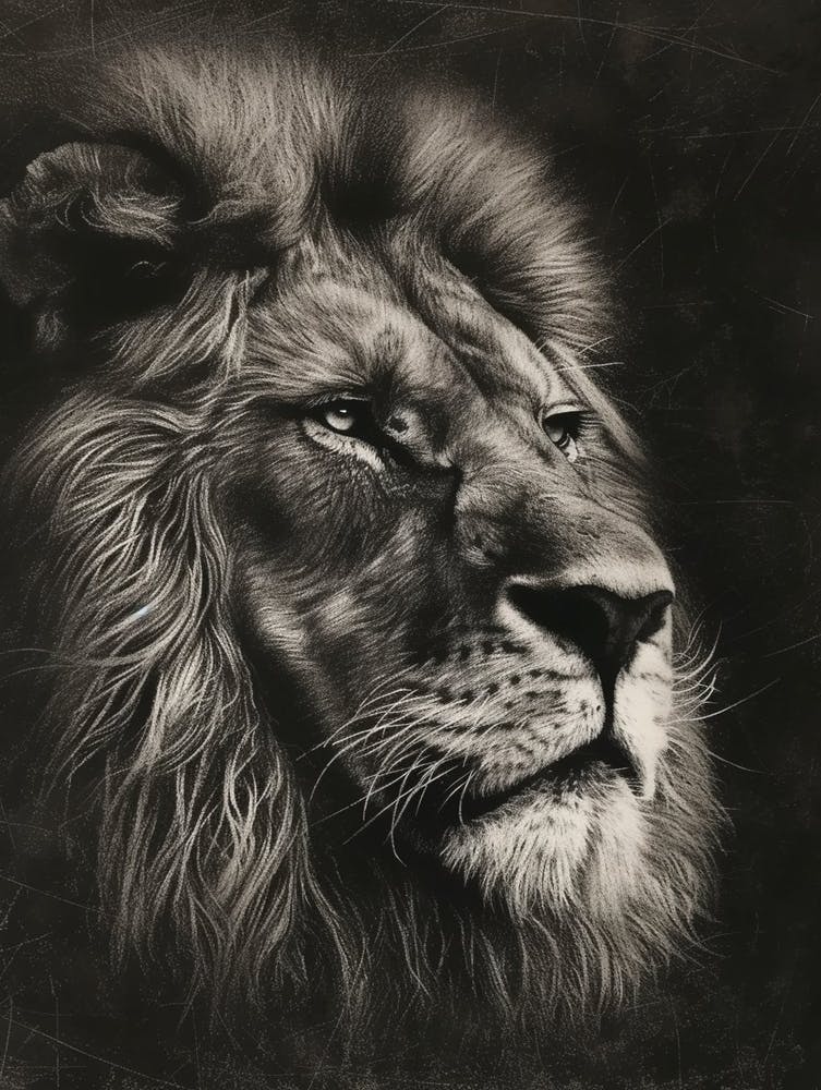 African Lion Charcoal Drawing Portrait Close Up 4