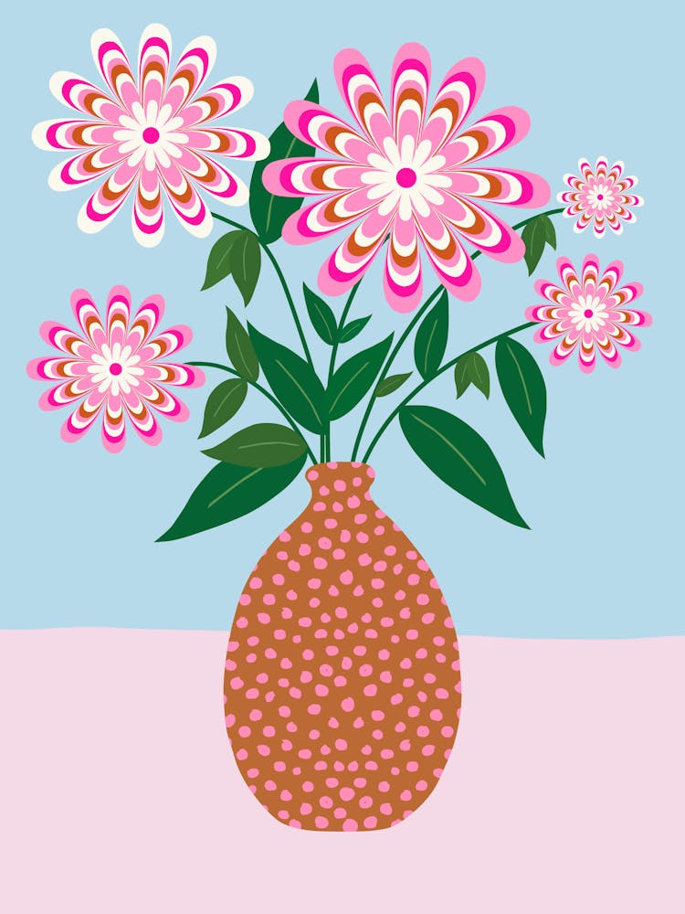 Flower Arrangement In Vase Pink And Blue