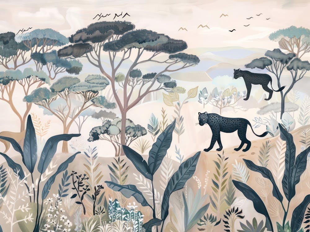 Black Panthers Tropical Jungle Illustration 4