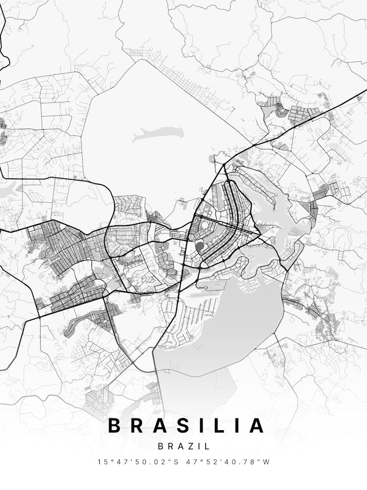 Brasilia Federal District Brazil Zoomed White Map