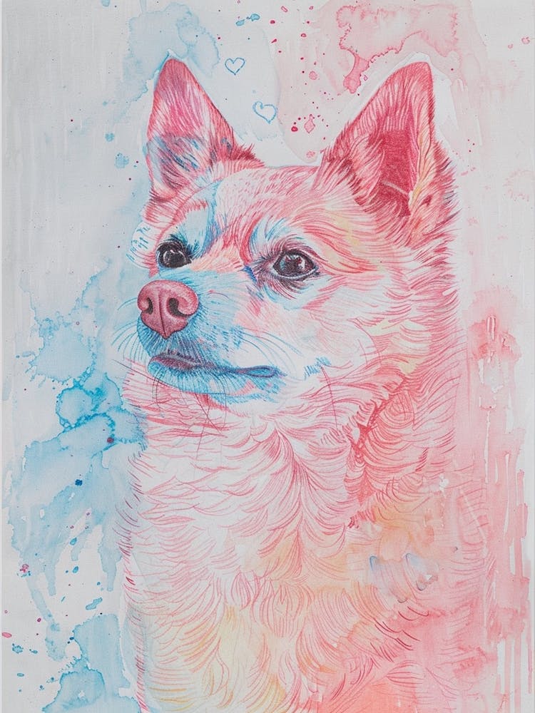 Red Watercolour Dog Line Drawing
