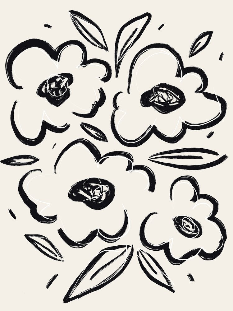 Flower Sketch 1 Black White