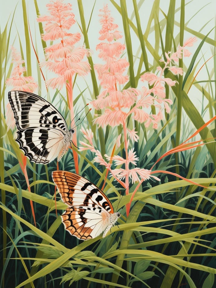 Butterflies In The Grass Japanese Style Painting 1