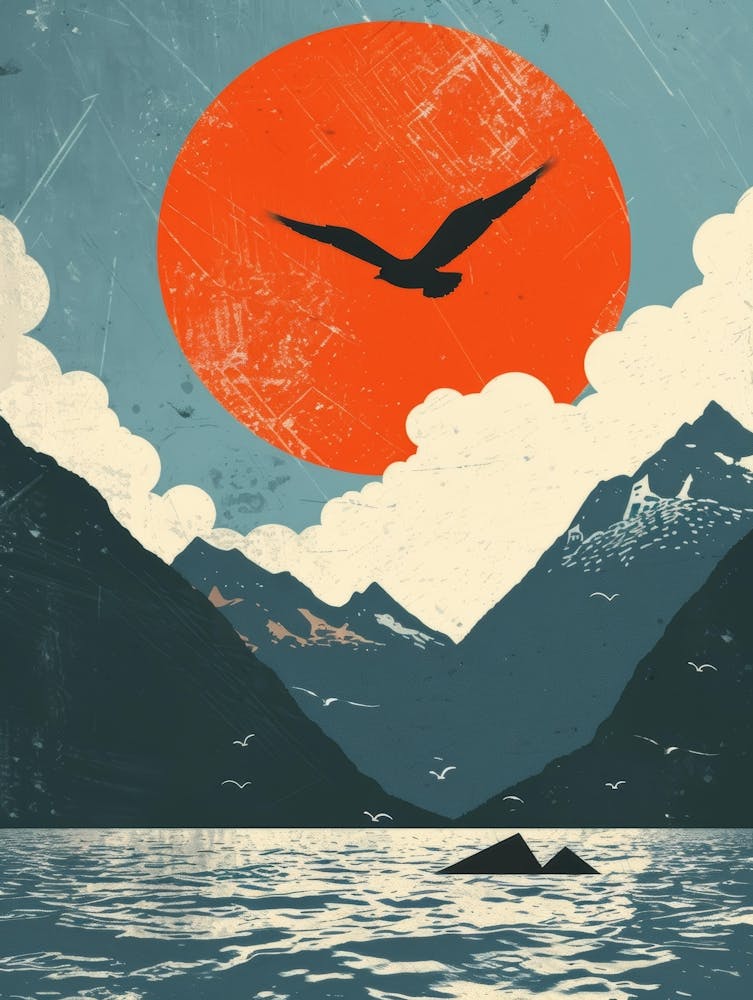 Seagull Flying Over Mountains 1