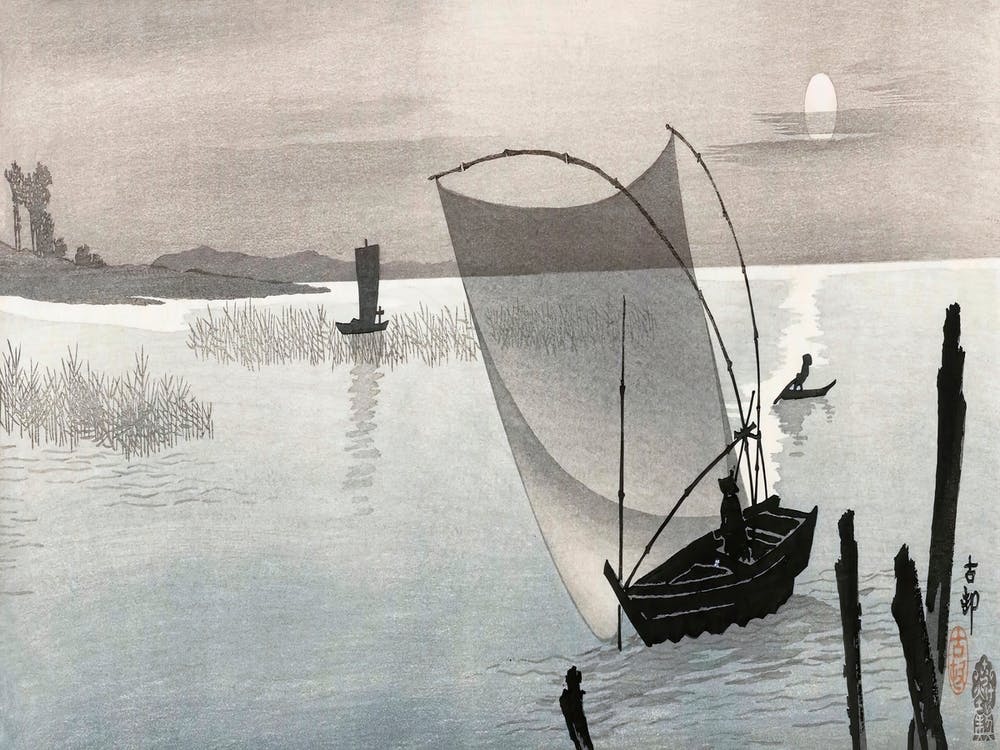 Fishing Boats At Full Moon (1900–1910), Ohara Koson