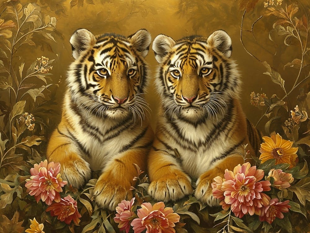 Florale Tierillustration Sibirischer Tiger 4