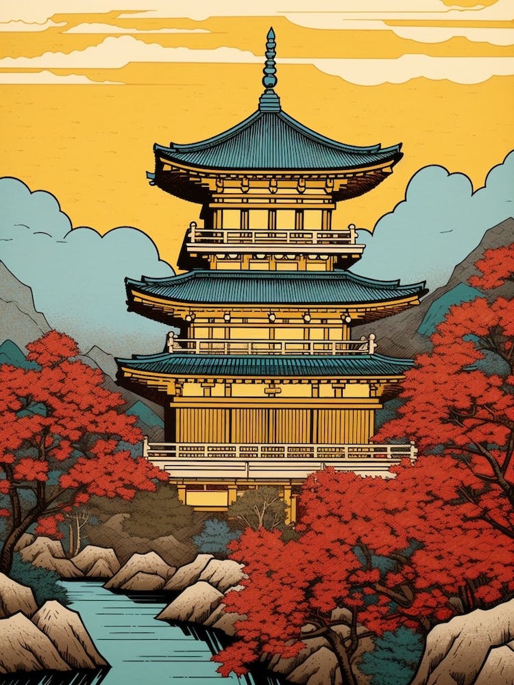 Kinkaku Ji, Japan Vintage Travel Art 3