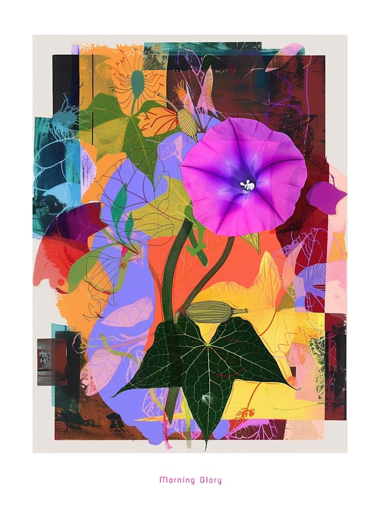 Morning Glory 2 Neon Flower Collage Poster
