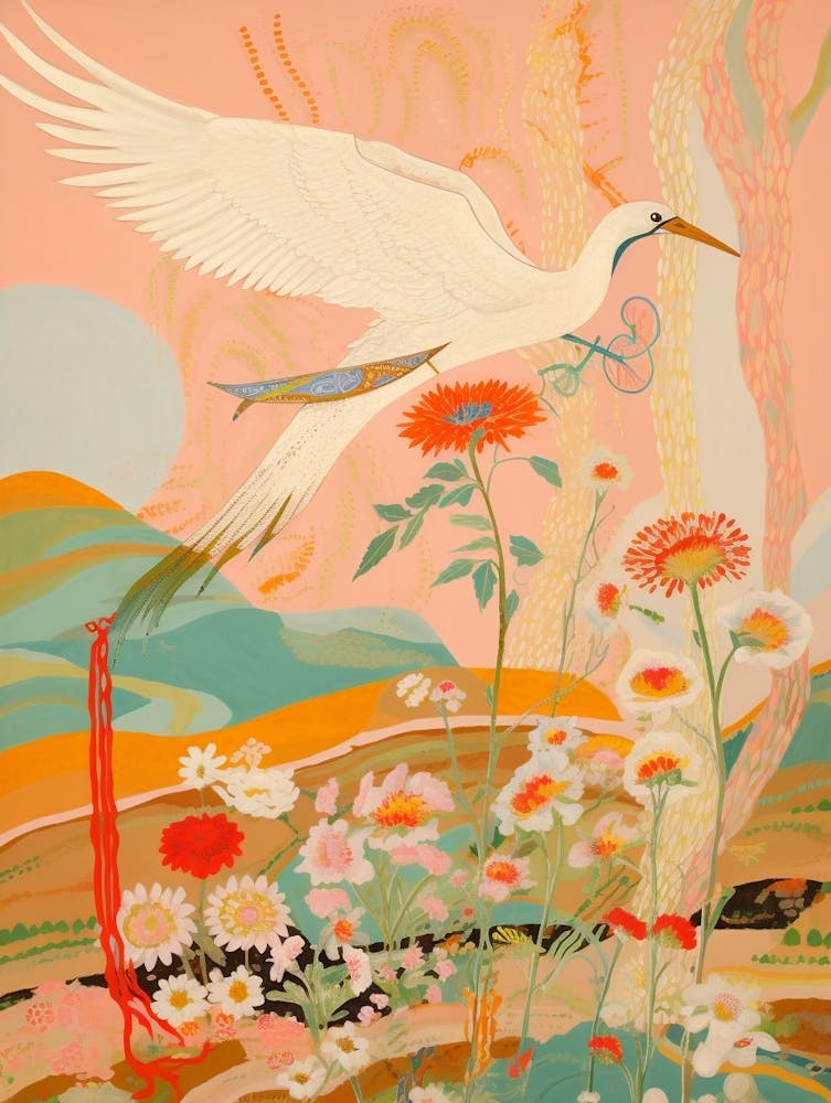 Maximalist Bird Painting Stork