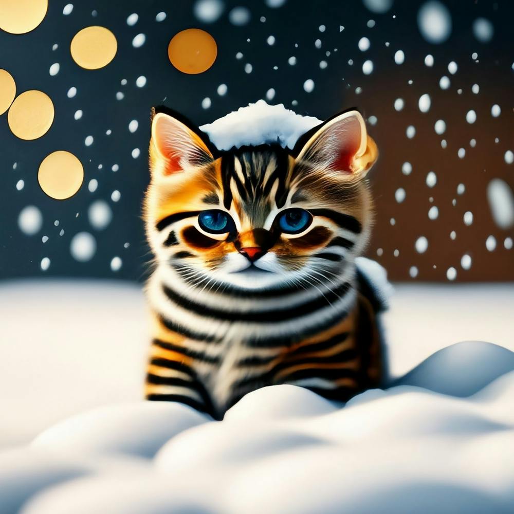 Striped Kitten In The Snow