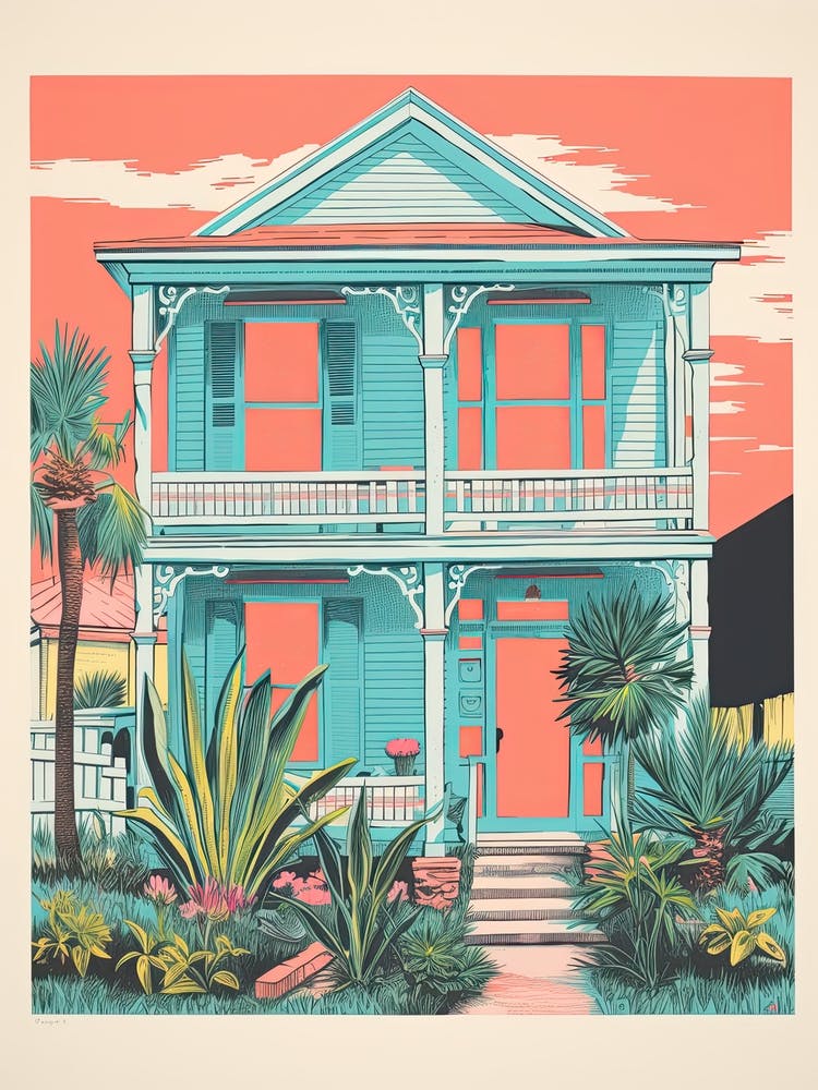 A House In New Orleans, Abstract Risograph Style 3