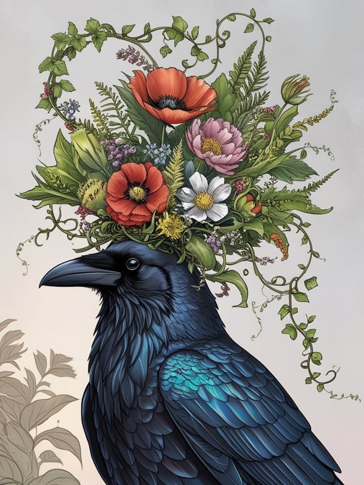 Crow With Flowers 4
