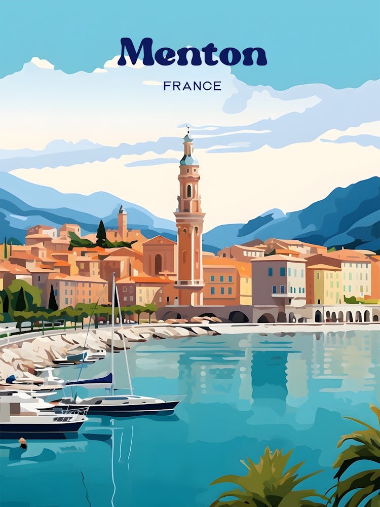 Menton France Summer Travel Illustration