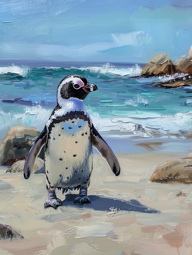 Adlie Penguin Boulders Beach Simons Town Oil Painting 1