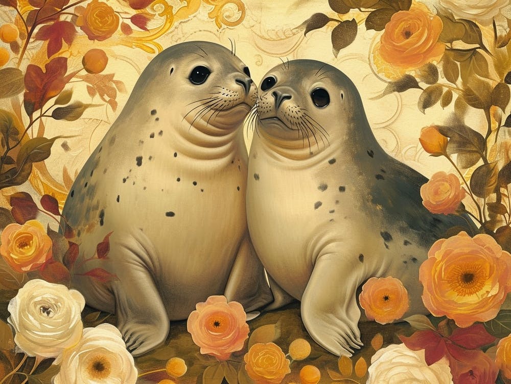 Floral Animal Illustration Elephant Seal 1