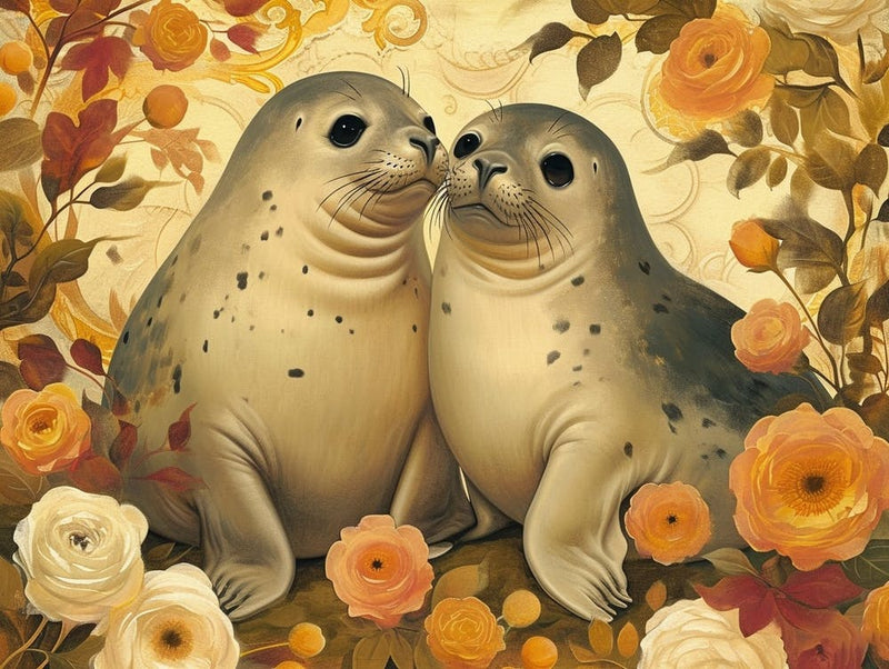 Floral Animal Illustration Elephant Seal 1