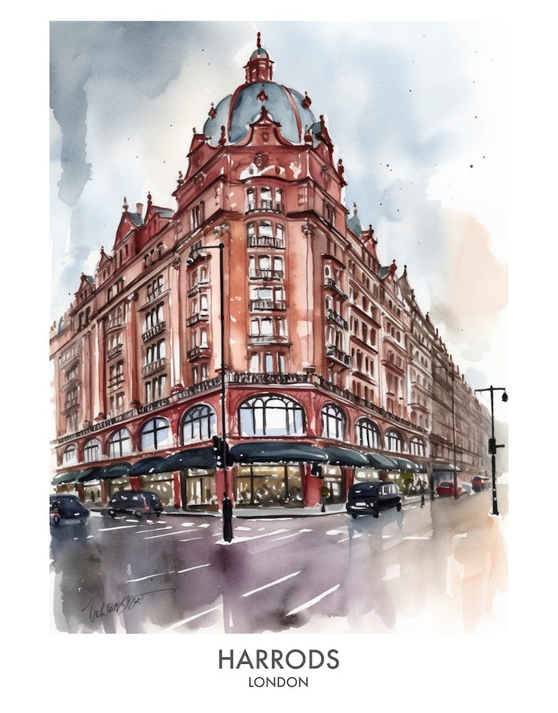 Harrods 1 Watercolour Travel Poster