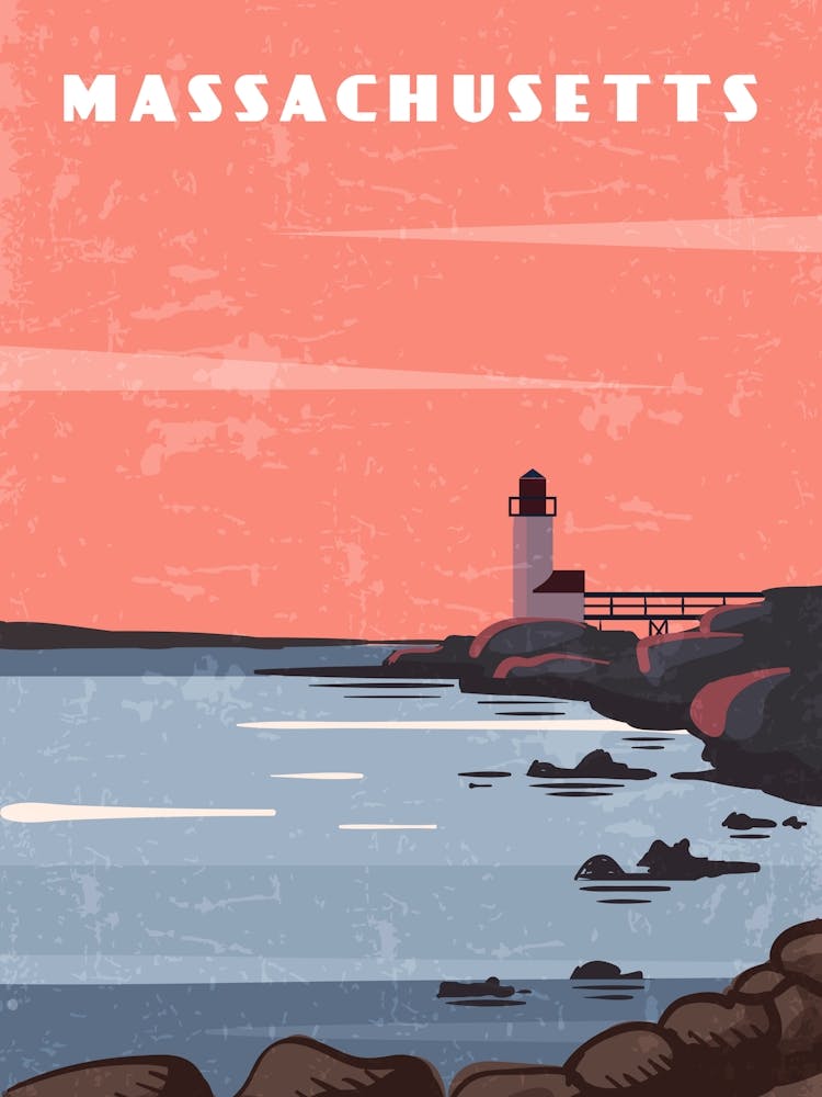 Massachusetts, USA — Retro travel minimalist poster