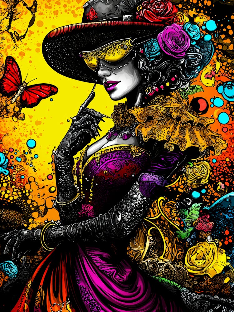 Lady Of The Dead, vibrant colorful neo-expressionism inspired.