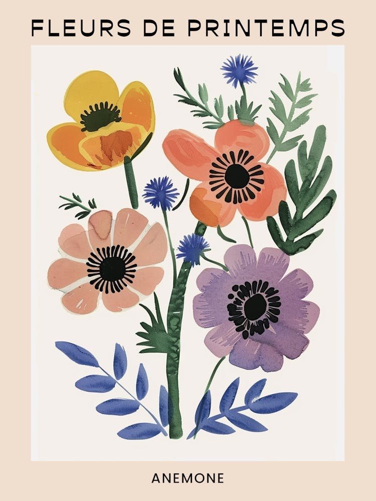 Affiche Florale Française Printanière Anémone 2