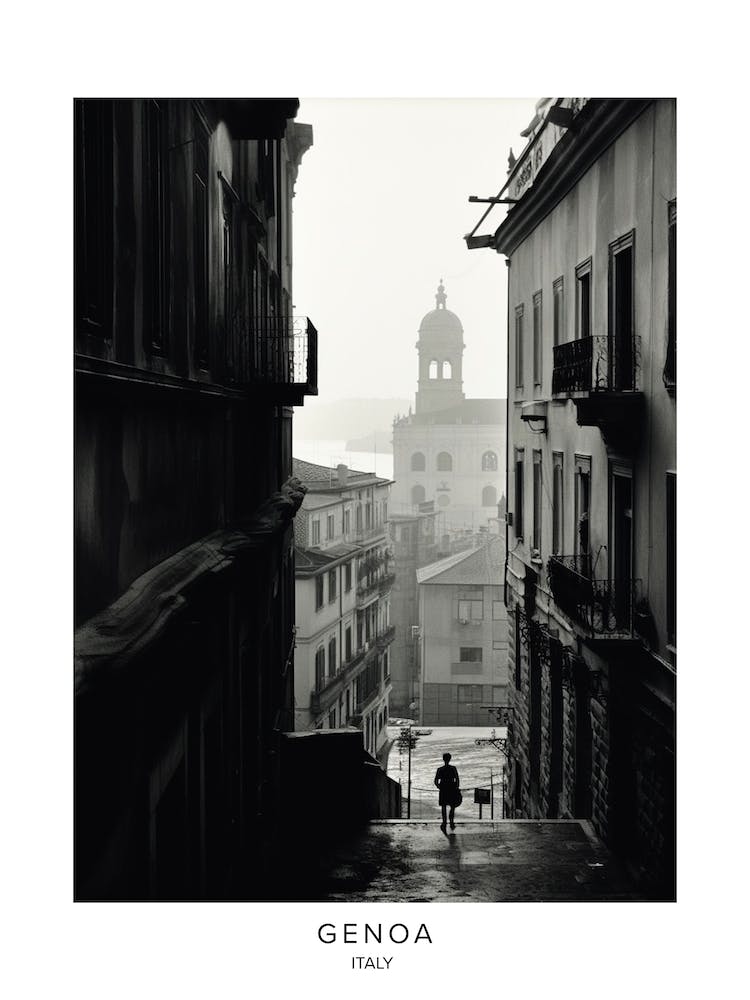 Poster Of Genoa, Italy, Black And White Analogue Photography 4